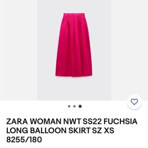 ZARA WOMAN NWT SS22 FUCHSIA LONG BALLOON SKIRT S NEVER WORN
